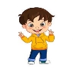 Premium Vector | Cartoon little boy in yellow jacket and peace hand sign